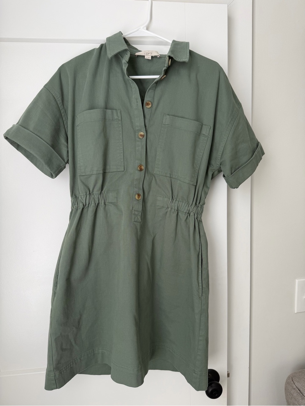 LOFT Utility Shirt Dress in Olive Green